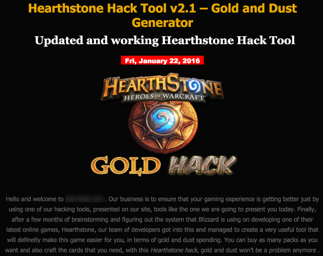 Trojan.Coinbitclip posing as a Hearthstone gold- and dust-hacking tool