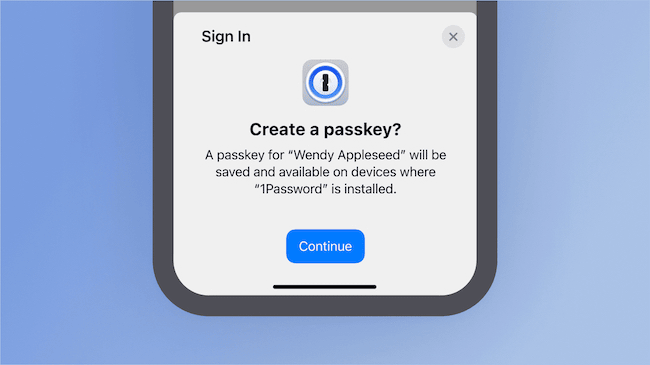 1Password passkeys