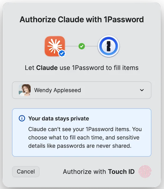 1Password Claude integration