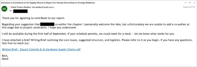 TA419 campaign inviting users to contribute to AI supply chain report AI policy experts phishing