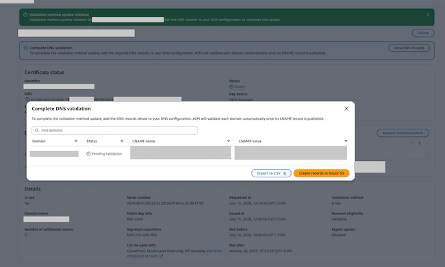 AWS Certificate Manager validation