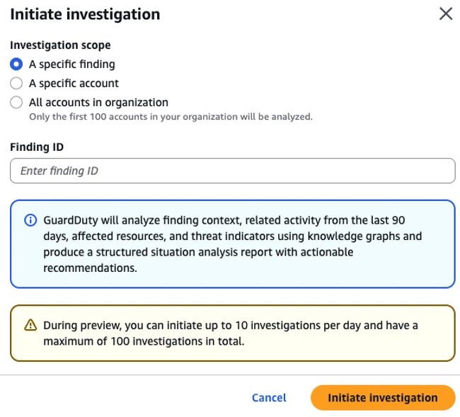 GuardDuty investigation setup Amazon GuardDuty investigation agent