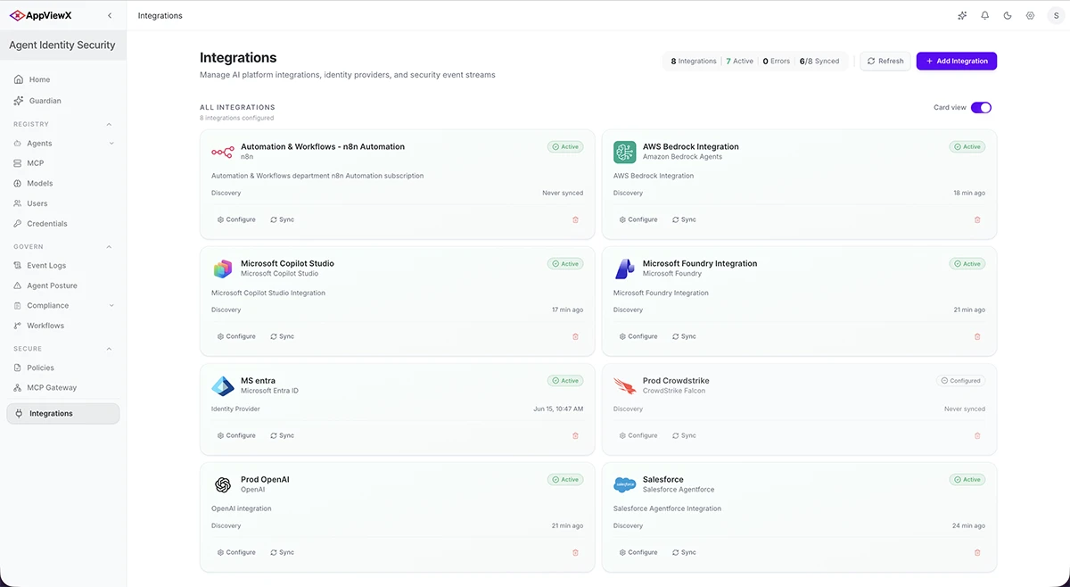 Integrations AppViewX Agent Identity Security