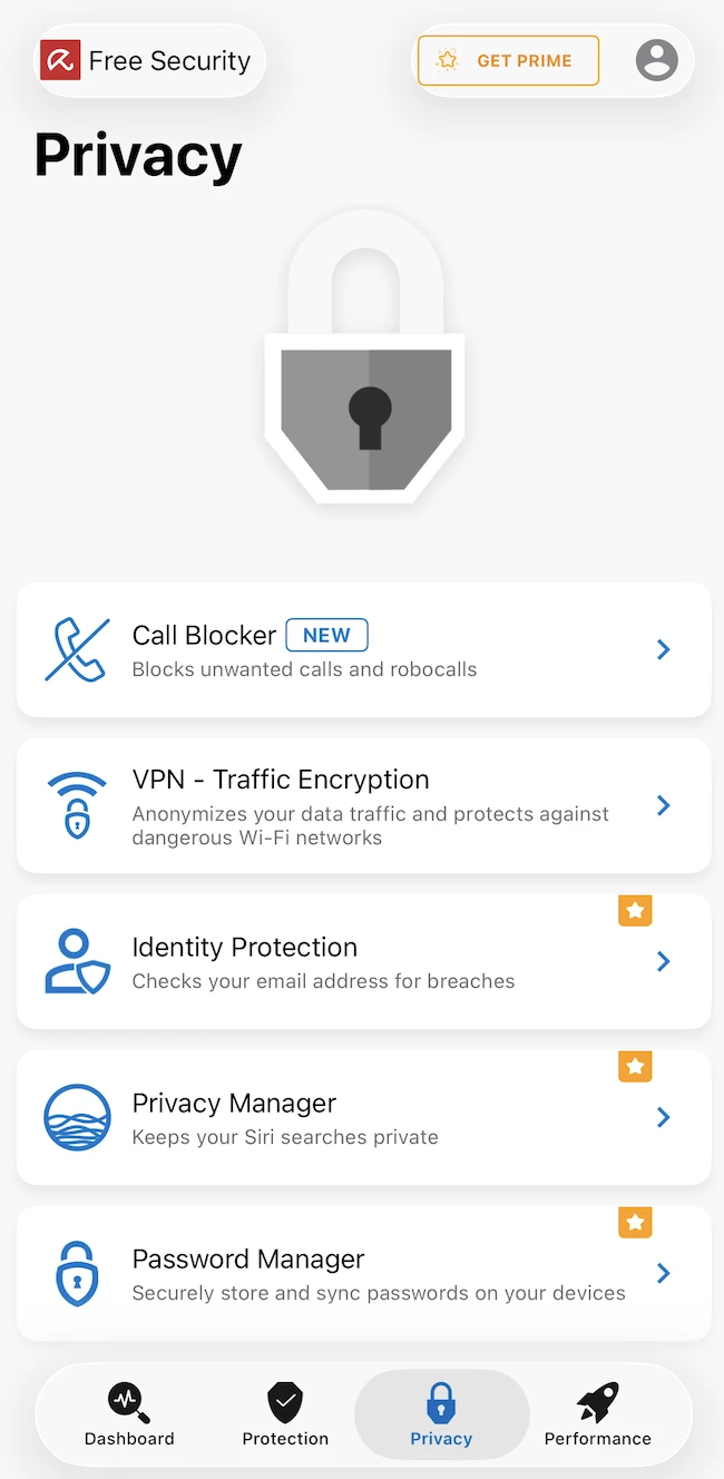 Privacy section Avira Mobile Security