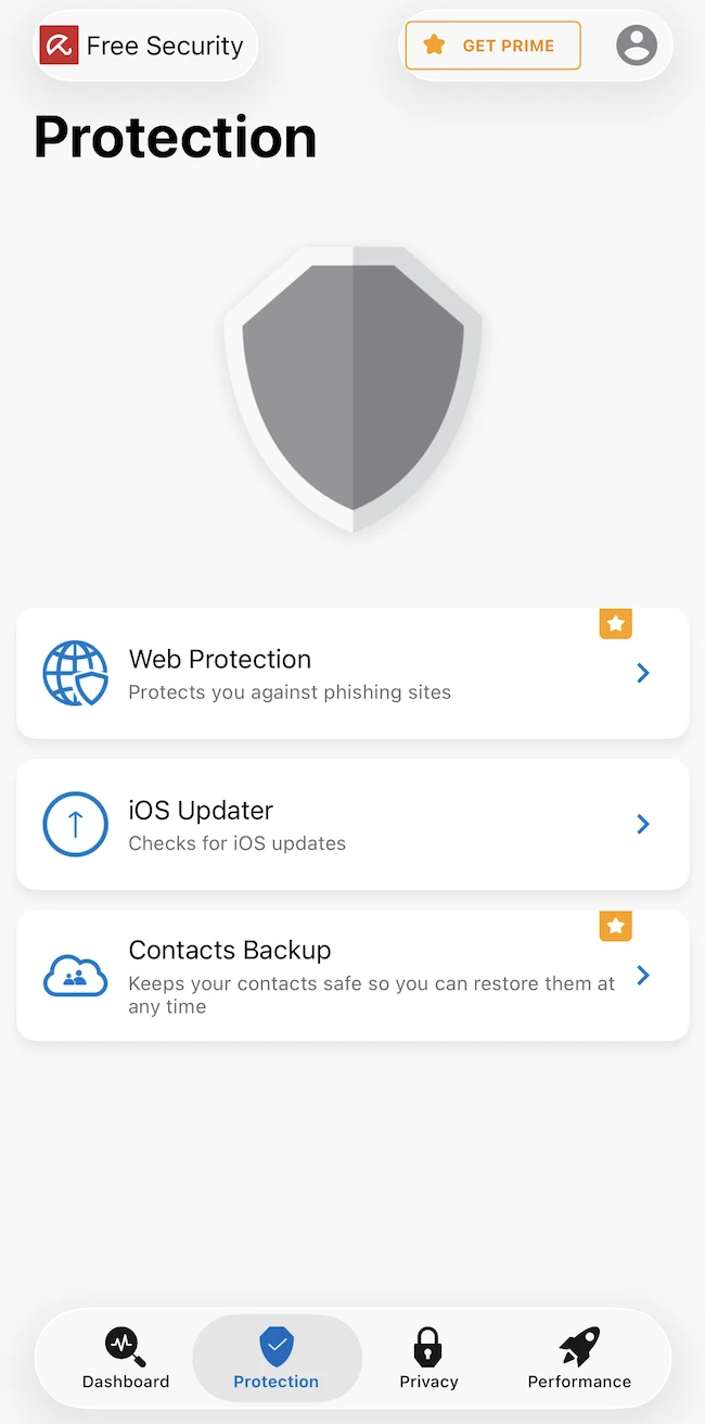Protection section Avira Mobile Security