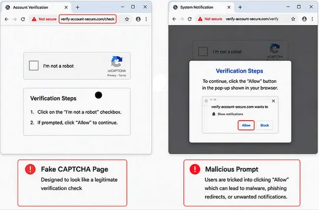 Example of fake CAPTCHAs fake CAPTCHA phishing attacks