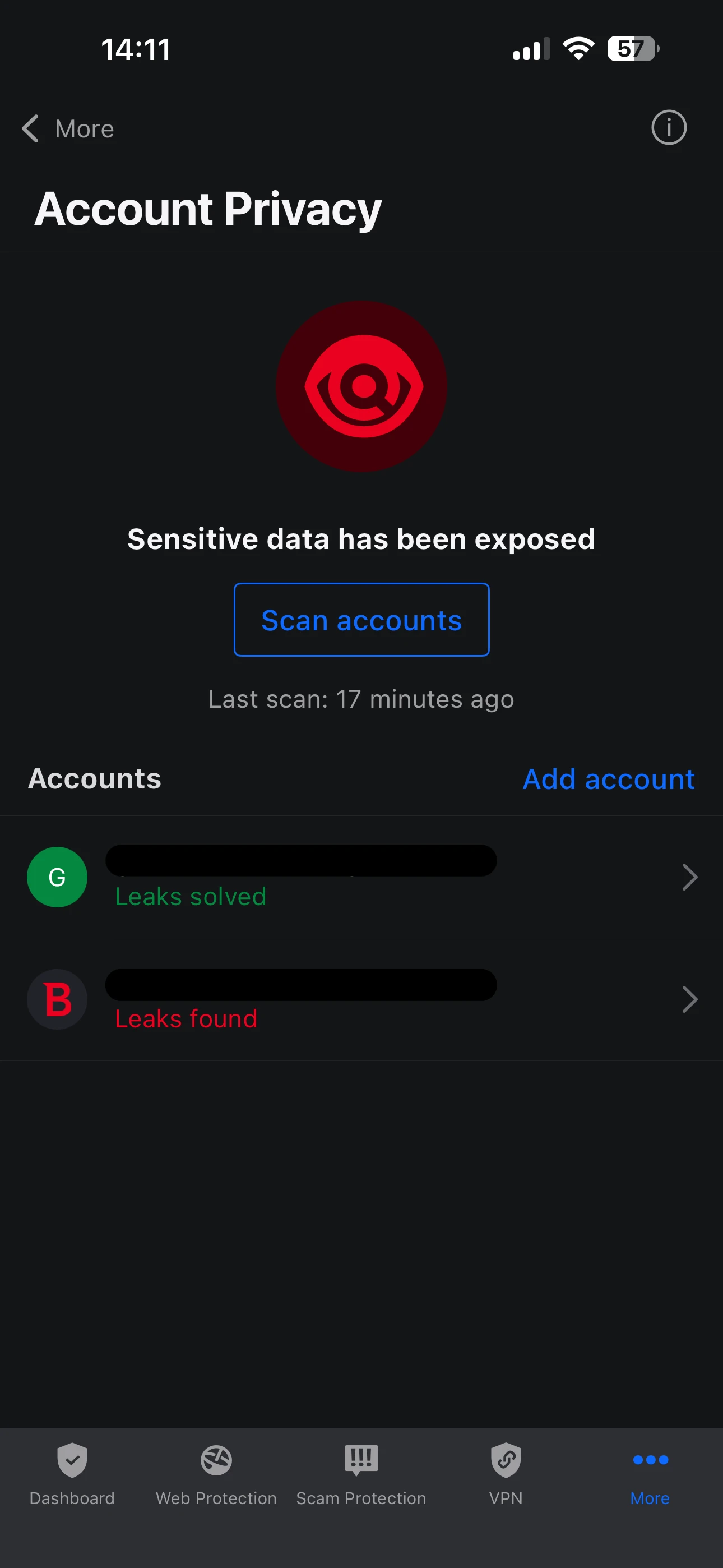 Account Privacy Bitdefender Mobile Security iOS