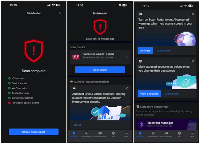 dashboard Bitdefender Mobile Security iOS