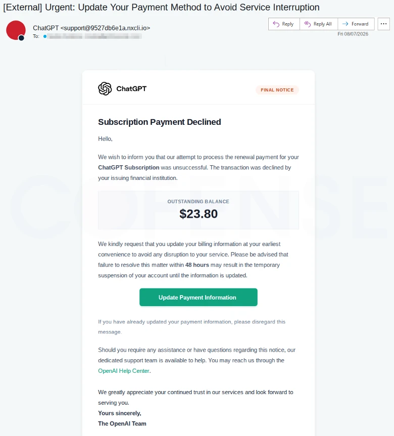 ChatGPT phishing email ChatGPT phishing email