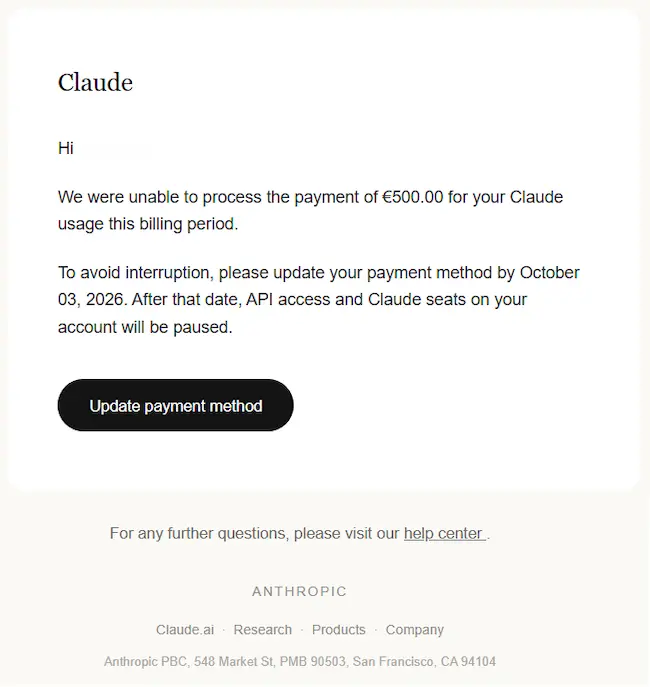 Claude payment failure phishing email brand impersonation scams