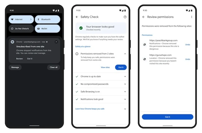Chrome push notification permission controls