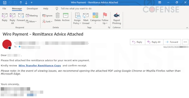 Example of a finance-themed credential phishing email leveraging an embedded malicious URL to
facilitate credential phishing finance phishing tactics