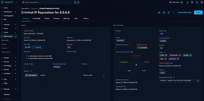 Criminal IP Reputation Criminal IP OpenCTI threat intelligence
