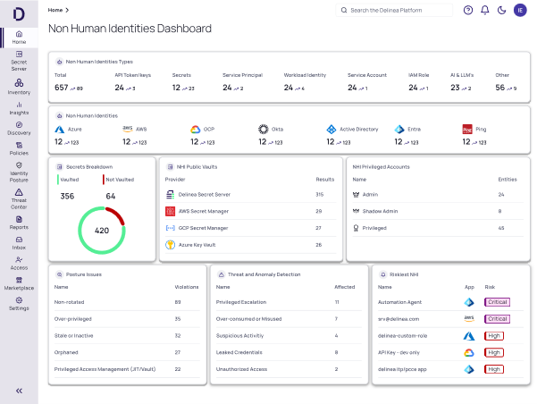 Non-Human Identities Dashboard UI managing machine identities