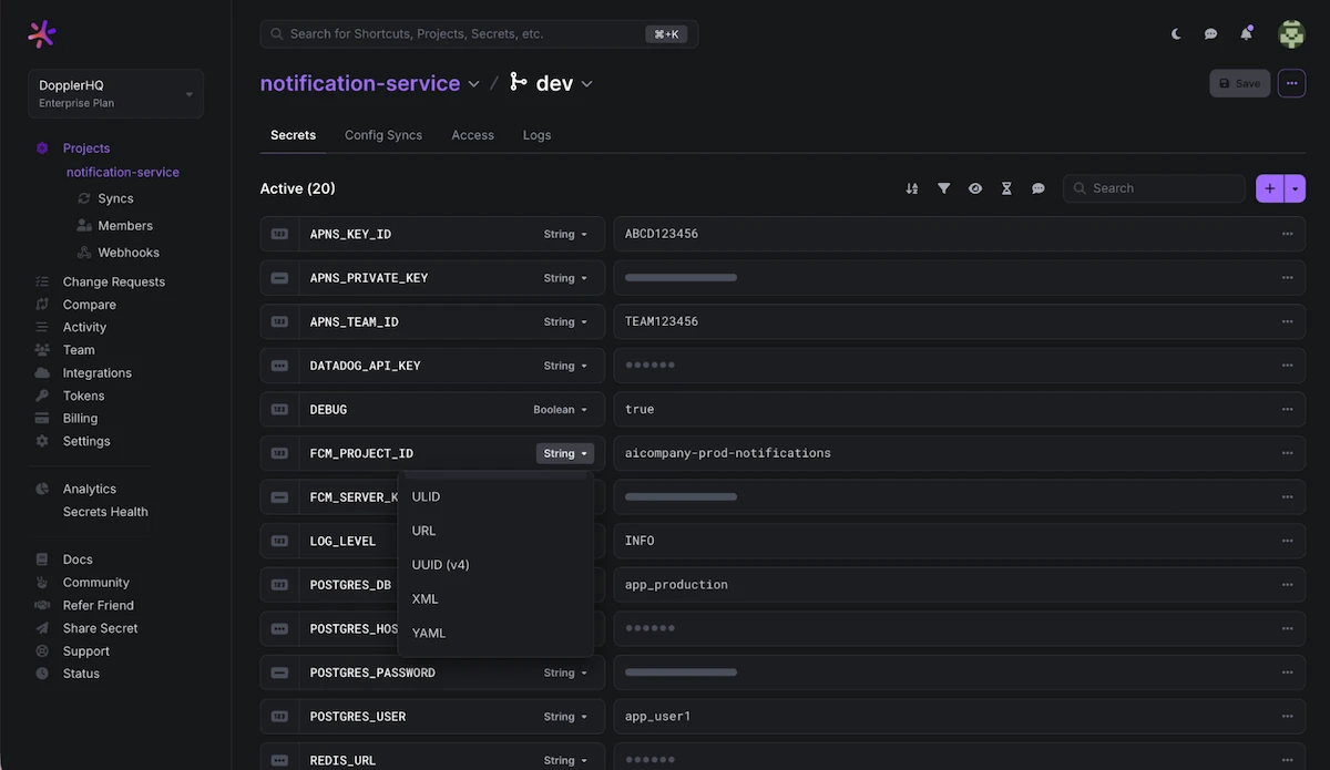 Runtime Secrets Doppler secrets management platform