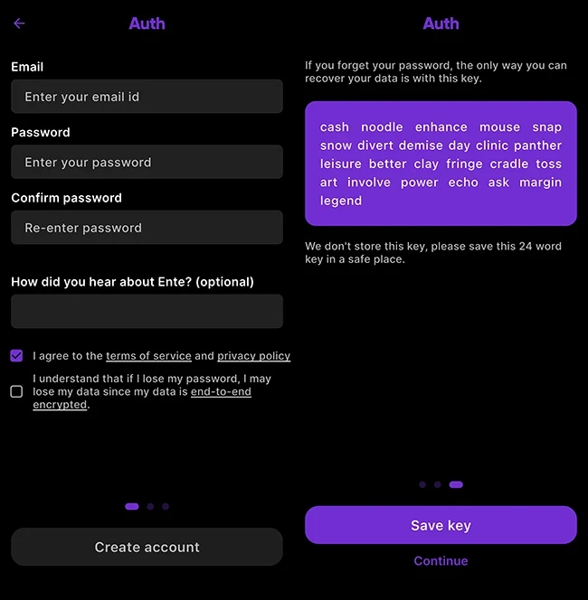 security key Ente Auth