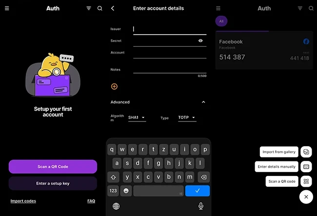 setting accounts Ente Auth