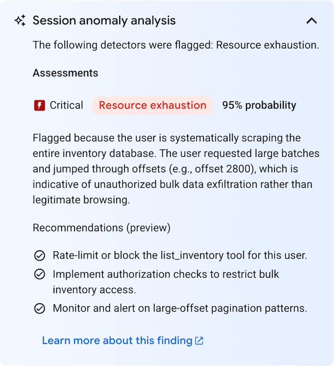 Session anomaly analysis Google Agent Anomaly Detection