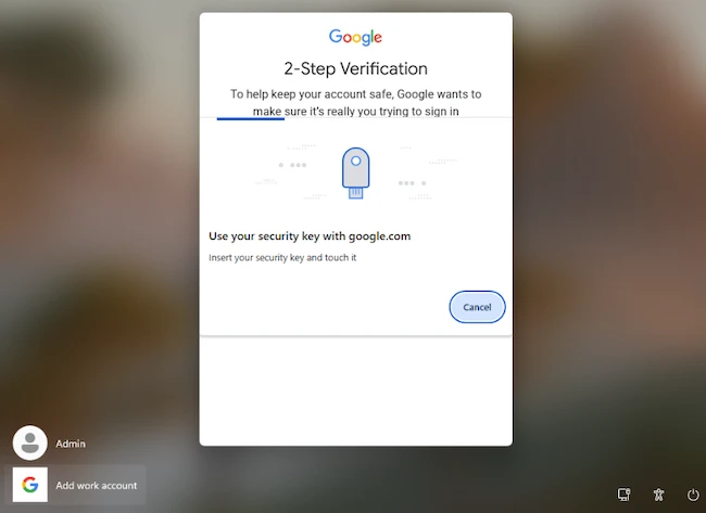 security key Windows login Google
