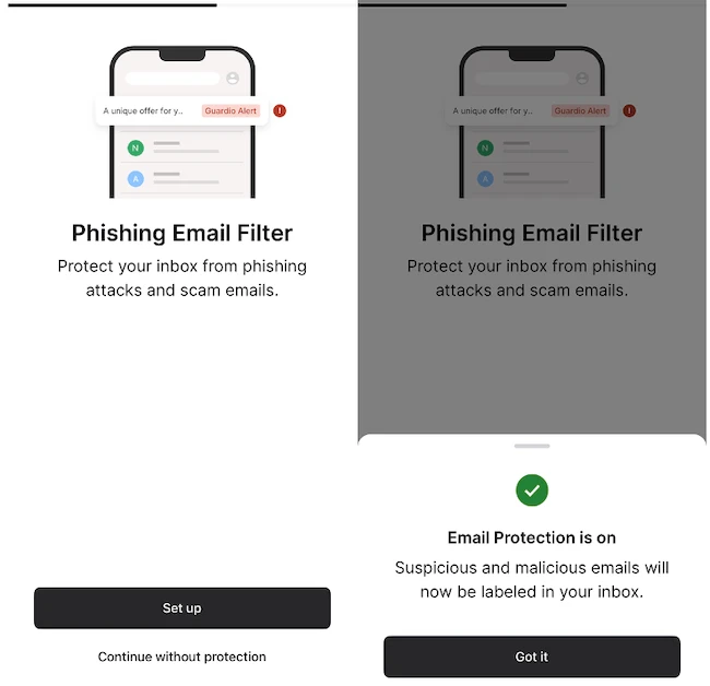 email filter Guardio Mobile Security