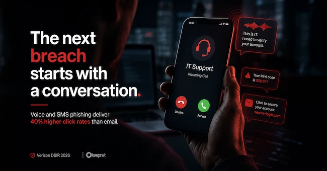 Voice and SMS phishing deliver 40% higher click rates than email. Keepnet Verizon DBIR