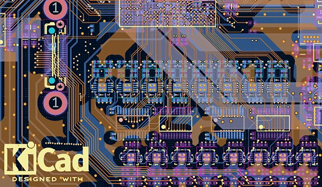 Layout of a printed circuit board made using KiCad OPIS