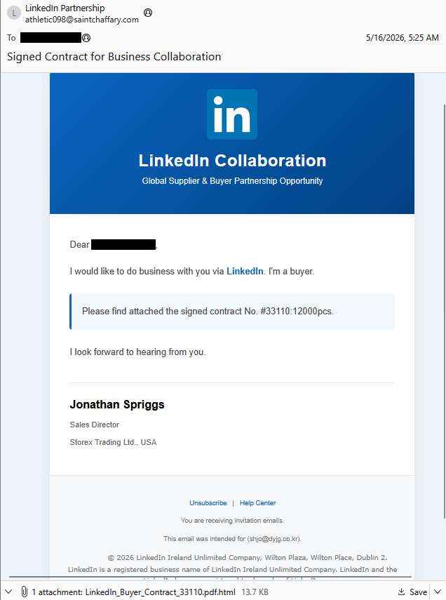 The phishing email (Source: Malwarebytes) LinkedIn phishing Adobe