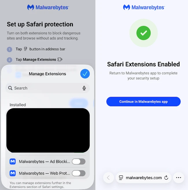 Safari protection Malwarebytes Mobile Security