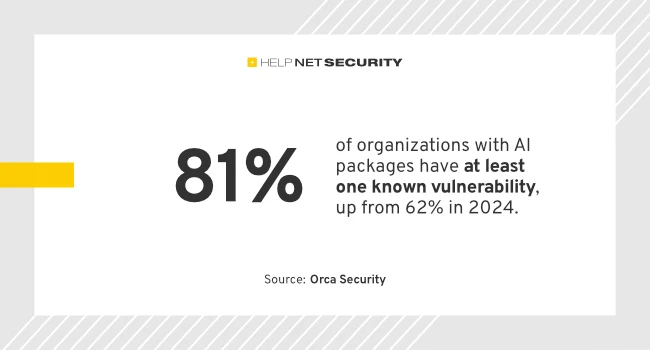 81% of organizations with AI packages have at least one known vulnerability, up from 62% in 2024. AI infrastructure security risks