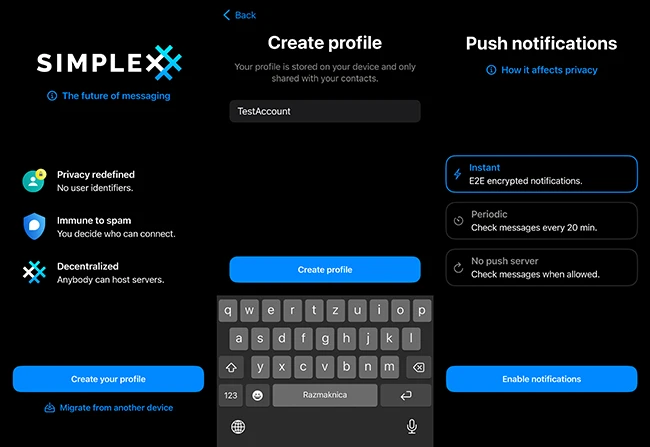Account creation SimpleX Chat