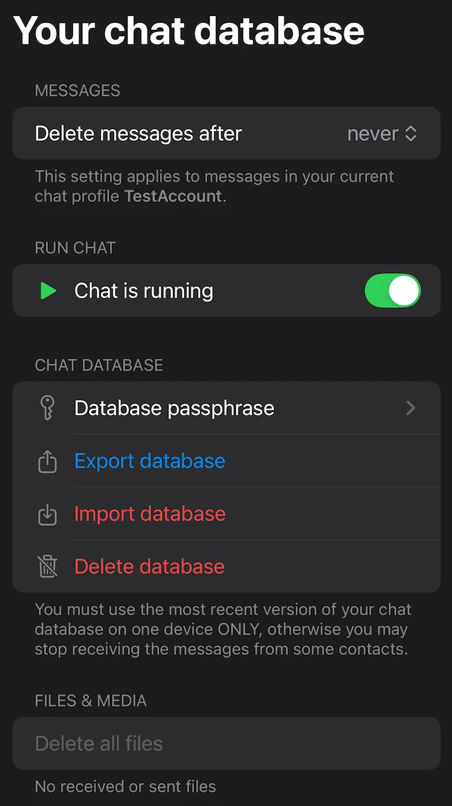 Chat database SimpleX Chat