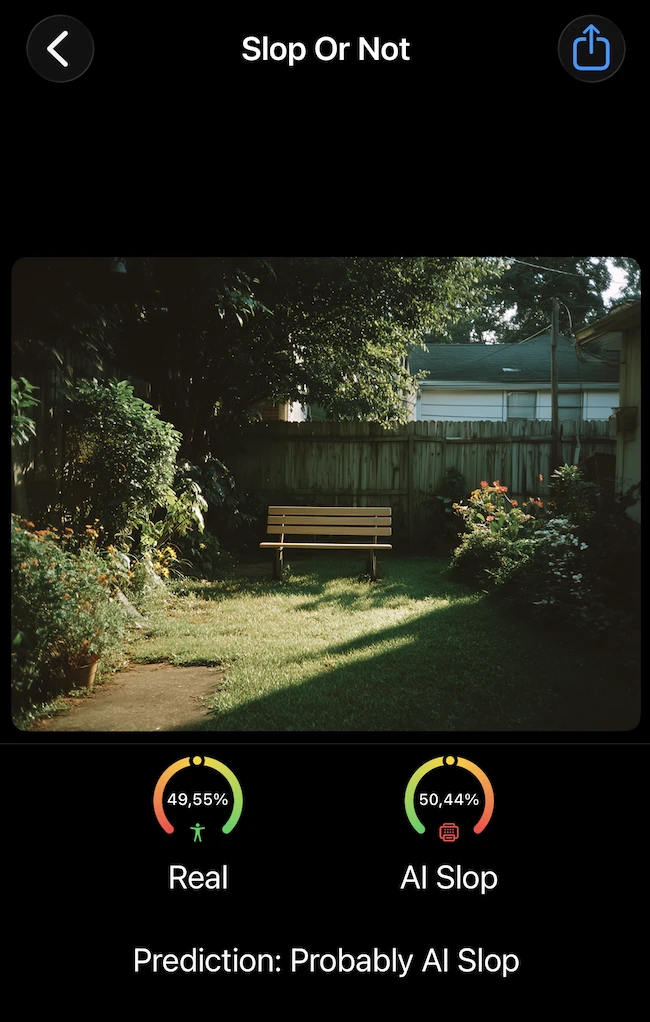 wooden bench AI image detector