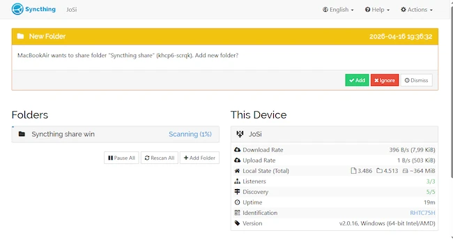 Syncthing private file synchronization
