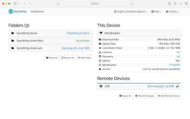 Syncthing private file synchronization