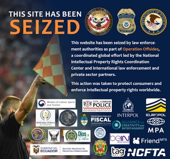 The domain seizure notice World Cup illegal streams