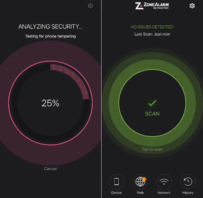 initial scan ZoneAlarm Mobile Security