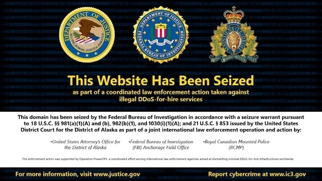The domain seizure notice DDoS-for-hire service seized