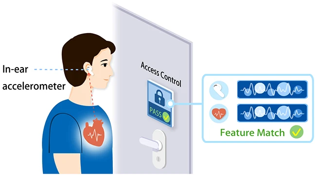 Example of an application scenario for AccLock earbud heartbeat authentication
