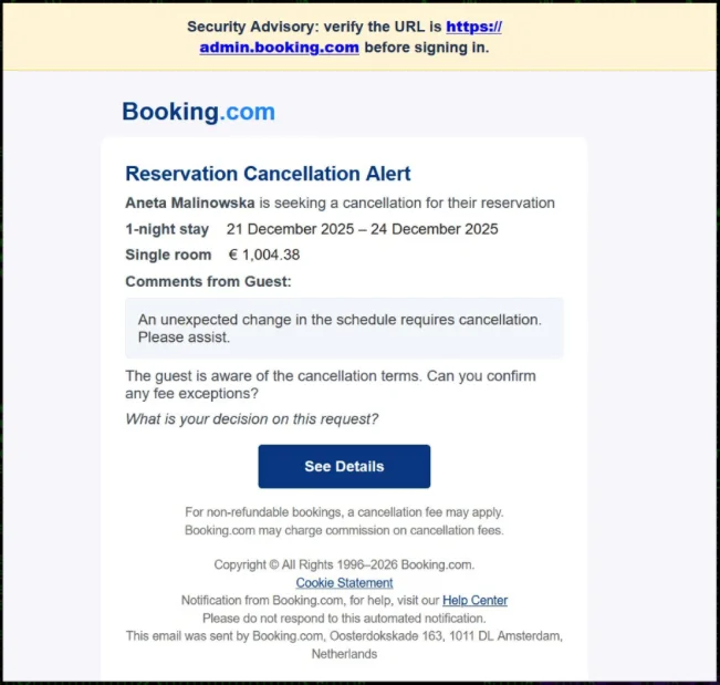 Fake Booking.com emails