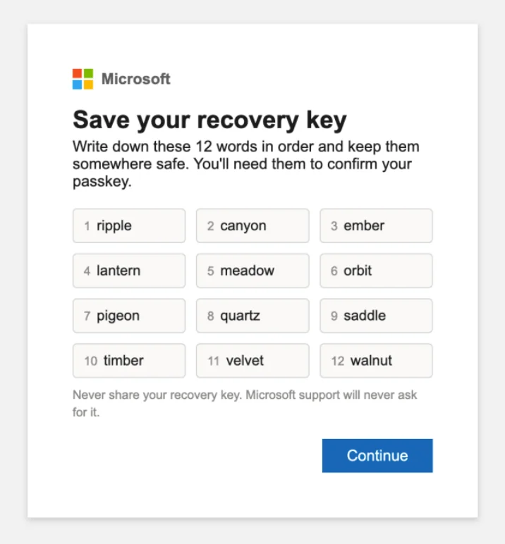 The Microsoft 365 passkey enrollment