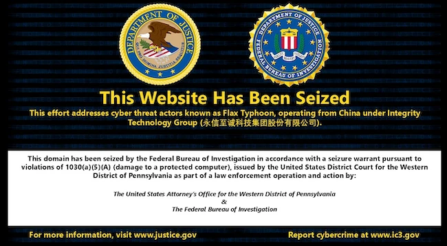 Seizure notice Flax Typhoon domains
