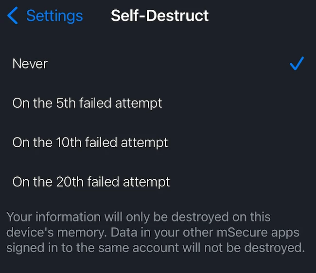 Self-Destruct mSecure password manager