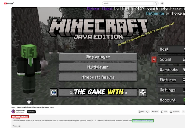 Minecraft malware campaign