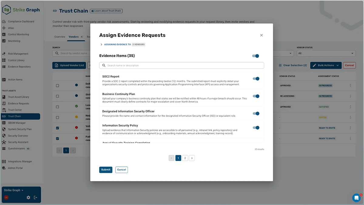 assign requests Strike Graph Trust Chain