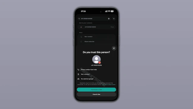 WhatsApp chats warning screen
